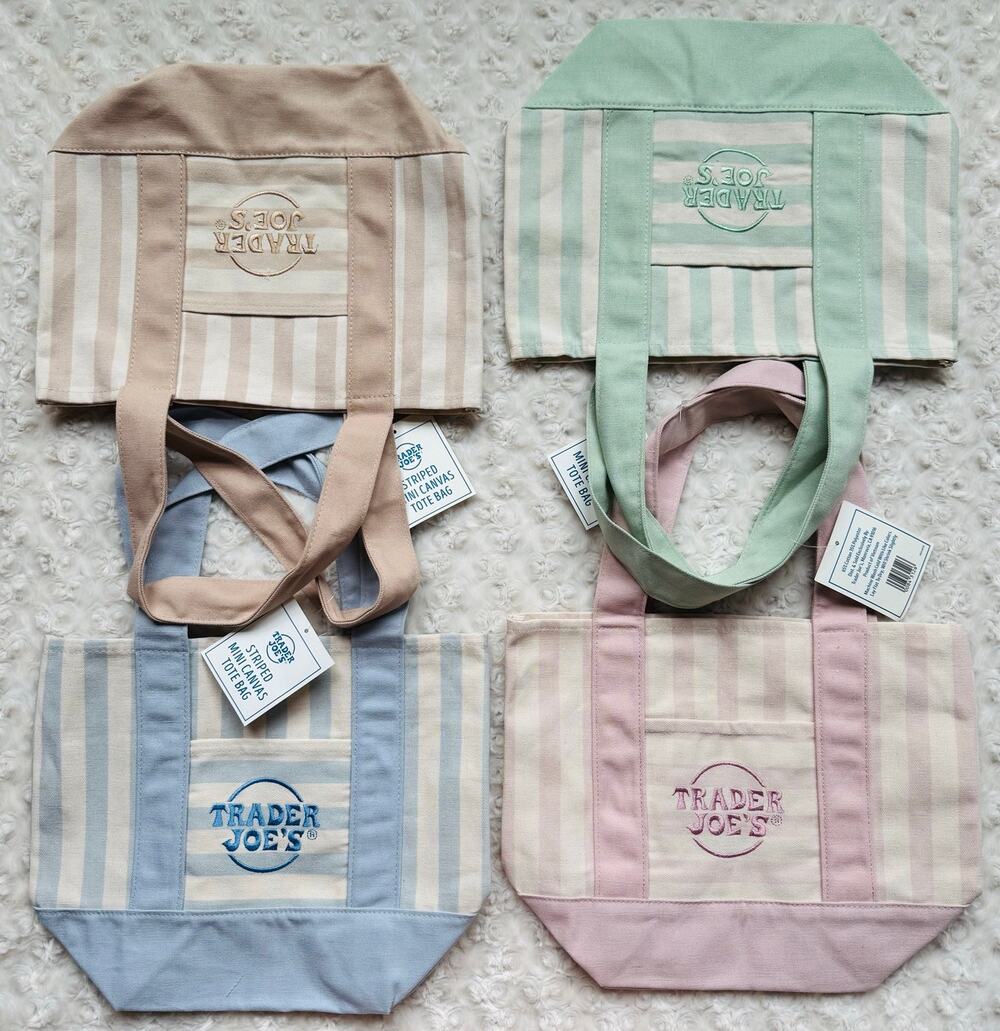 Trader Joe's Striped Mini Canvas Cotton Limited Edition Tote Bag Set of 4 NEW